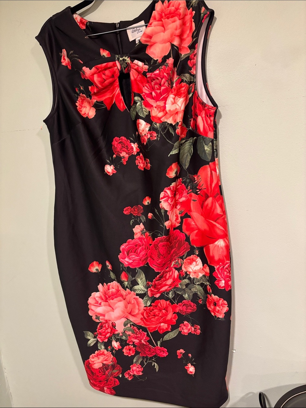 Beige by eci Floral Sheath Dress - Black with Red Floral Print